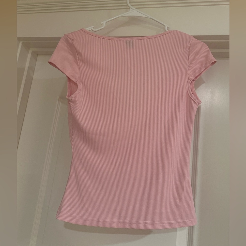 Pink Ribbed V-Neck Top - Picture 3 of 3